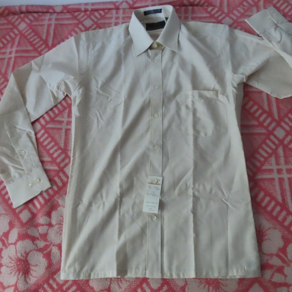 vintage 60s 70s Richman richtrim Men's  Shirt beige M 15/32-33 DEADSTOCK